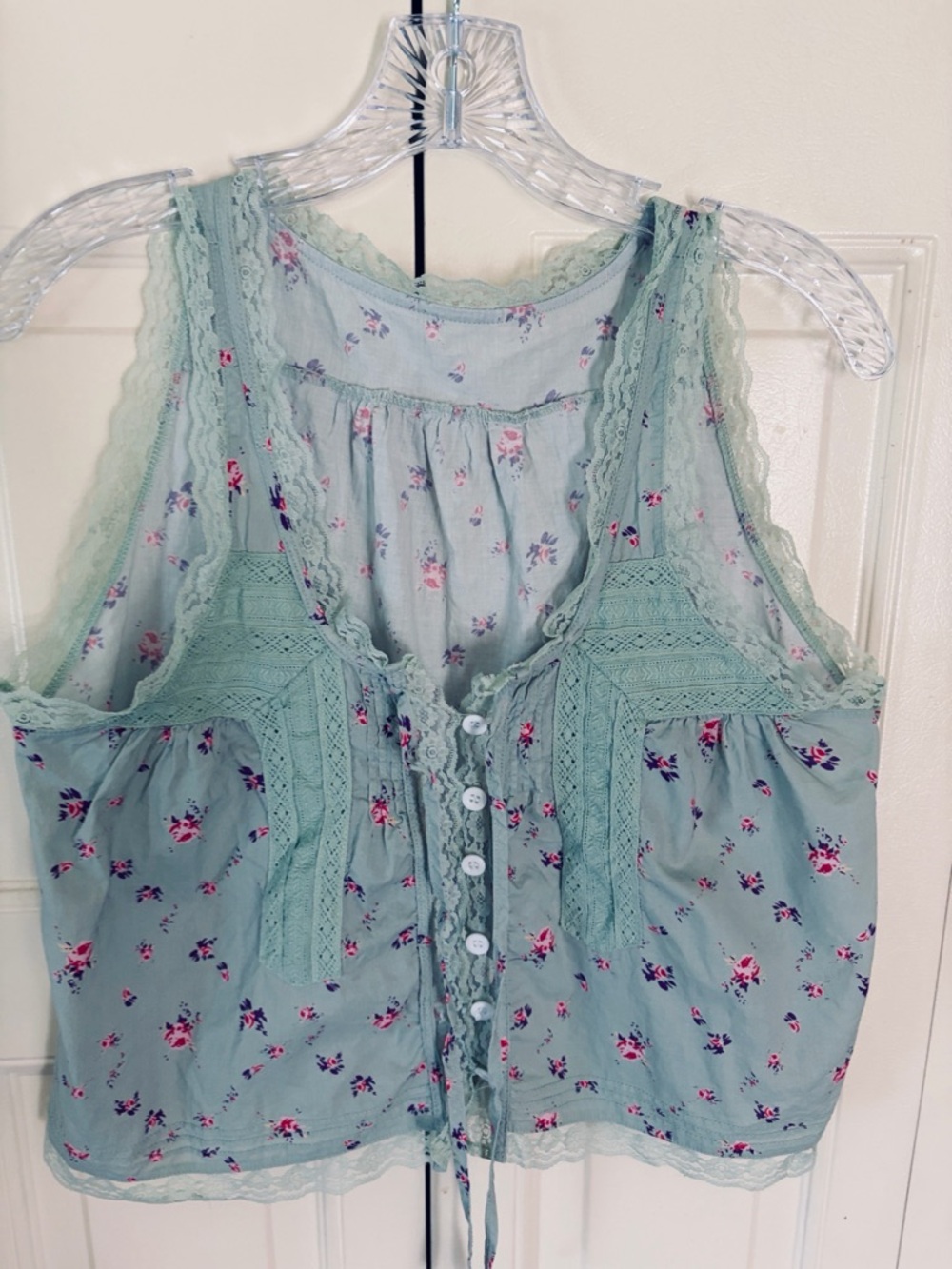 Tank Boho Cropped Cottagecore  Romantic Feminine Lace Whimsical Prairie Sz L